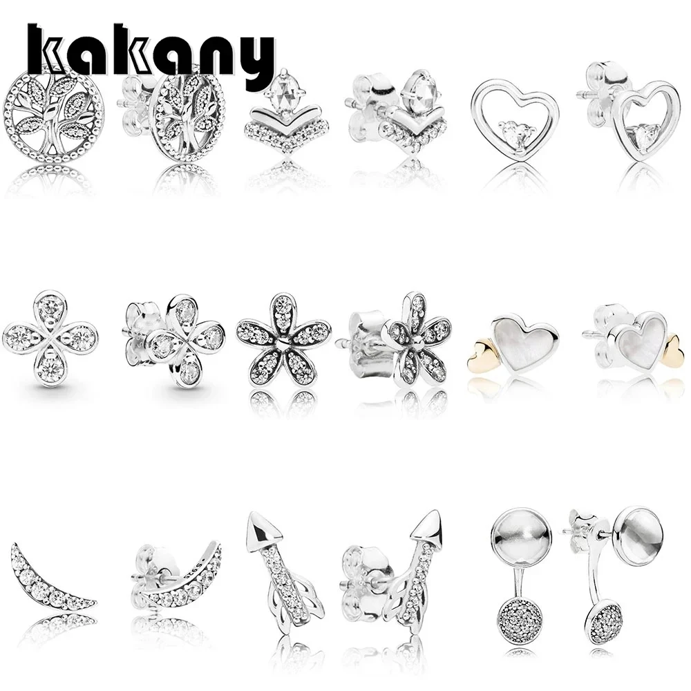 100% 925 Sterling Silver Clover Heart Shaped Rocket Petal Earrings Original Ladies Accessories Spring New Classic Retro Earrings