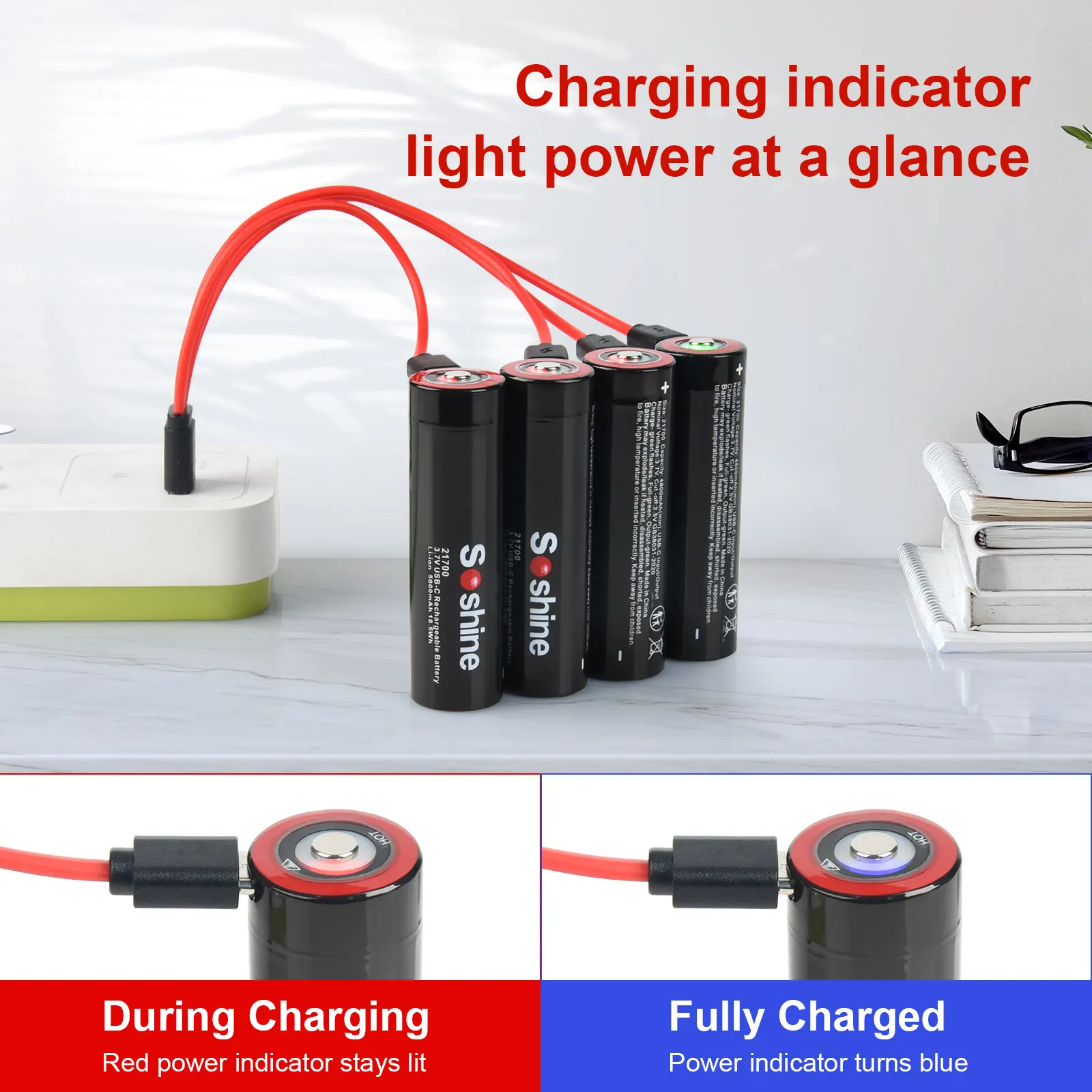 Soshine 3.7V 21700 batteria USB 100% originale 21700 batterie ricaricabili agli ioni di litio multifunzione ingresso di tipo c uscita 5V