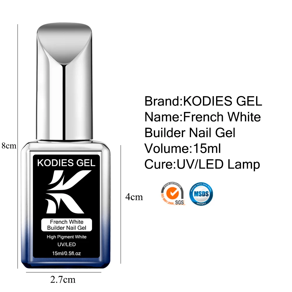 KODIES GEL French White Builder Nail Gel Polish In A Bottle 15ML Semi Permanent UV High Pigment Construction Gel for Extension