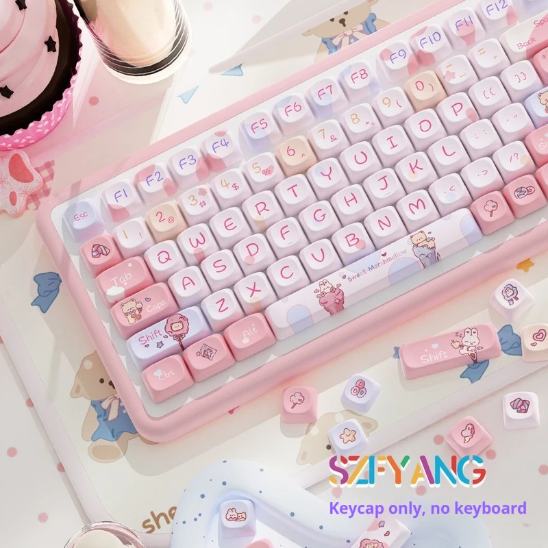 Sweet Marshmallow Themed Keycaps 112/120 Key Moa Cherry Profile Pbt Thermal Sublimation Mechanical Keyboard Cartoon Story Keycap