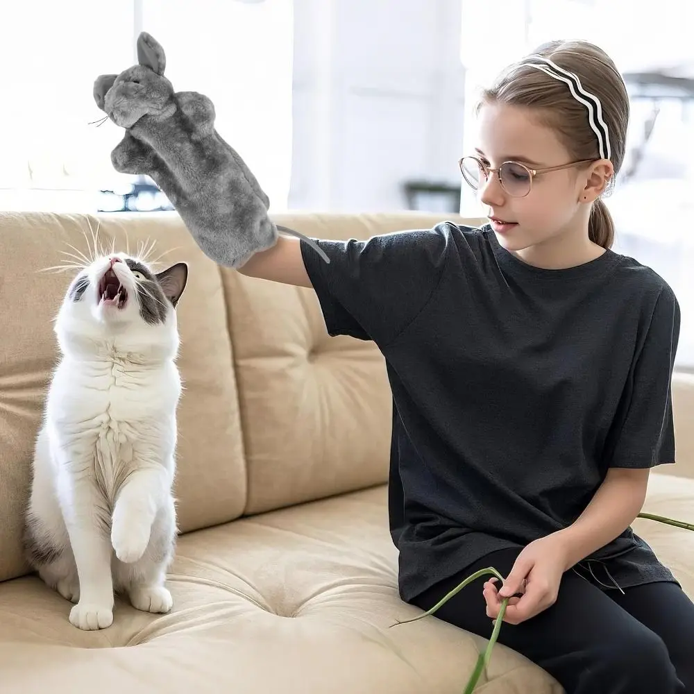 Brinquedo de luta livre de gato de pelúcia fantoche 38cm luva interativa segura brinquedos de gato macio divertido jogar luva de luta livre fantoches de mão amantes de animais de estimação