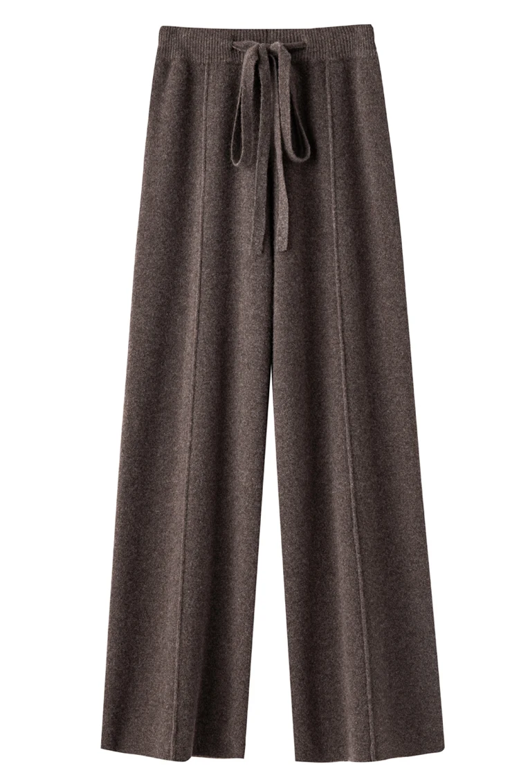 Elastic Waist 100% Merino Wool Women's Full Length Pants Winter Thickened Knitted Long Solid Color Warm Pantalones Mujer