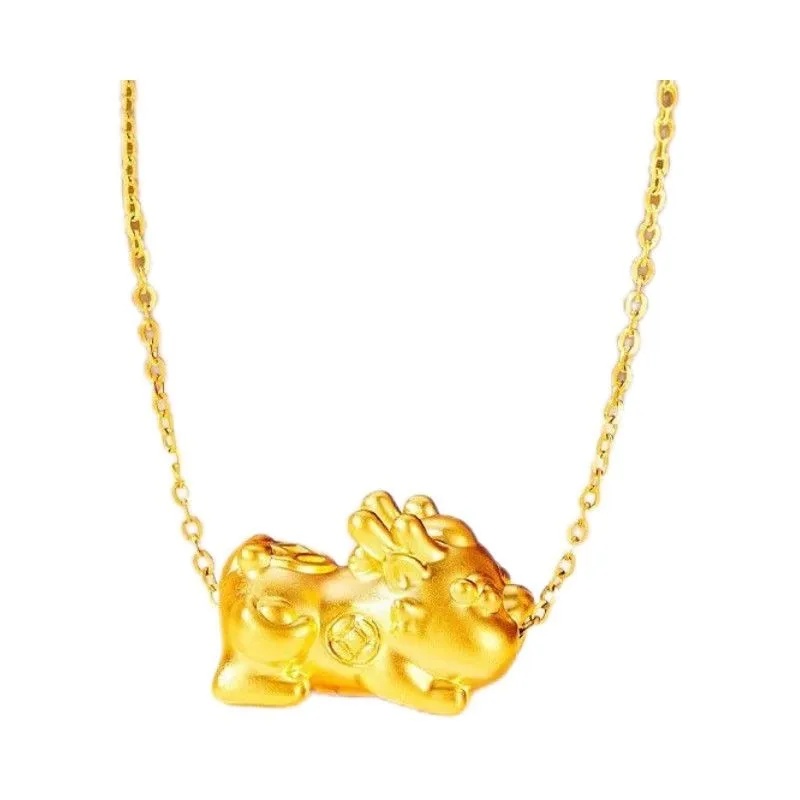 Gold Plated Ruyi and Pi Xiu Baby Charm Necklace for Women New Design Valentine Day Gift for Girlfriend Lucky Talisman Present