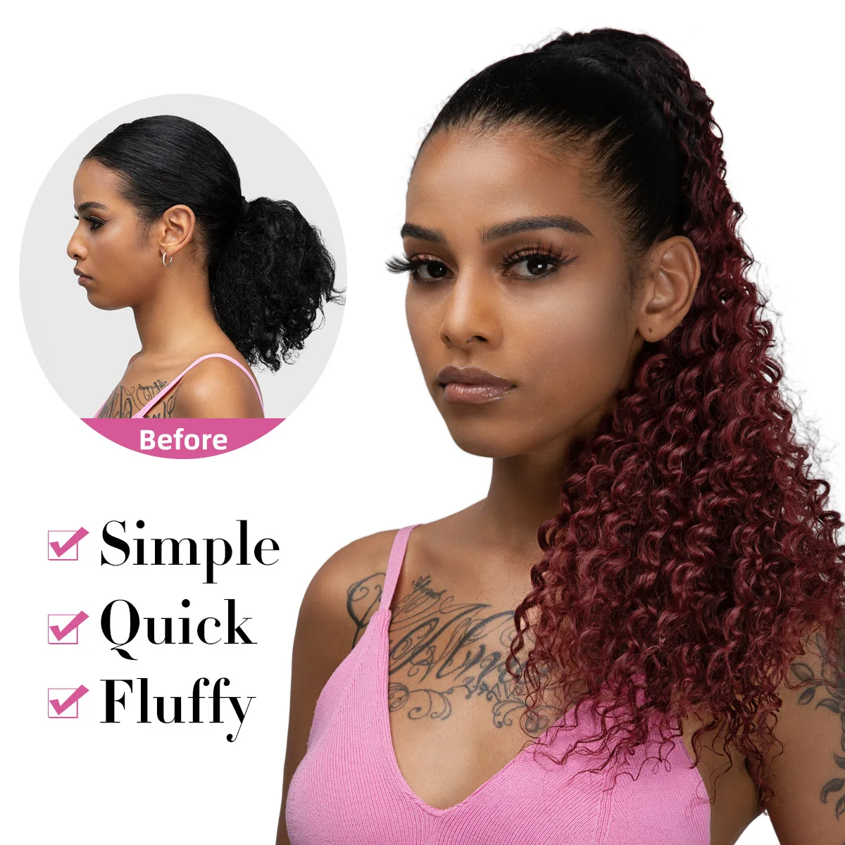 Opulence Hair Drawstring Ponytail Adjustable Synthetic Ponytail Water Wave Curl Hair Extension Afro Kinky Curly 22 Inch