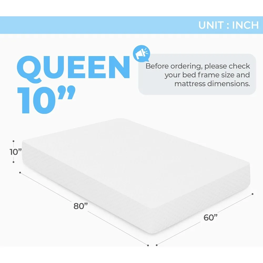 10 Inch Queen Cooling Gel Memory Foam Medium Firm Mattress Cool Sleep Pressure Relief CertiPUR-US Certified Mattress-in-a-Box