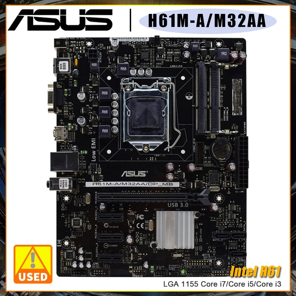 

ASUS H61M-A/M32AA Motherboard 1155 Motherboard DDR3 8GB 1333MHz Intel H61 Chipset USB2.0 SATA2 VGA DVI PCI-E X16 Slot