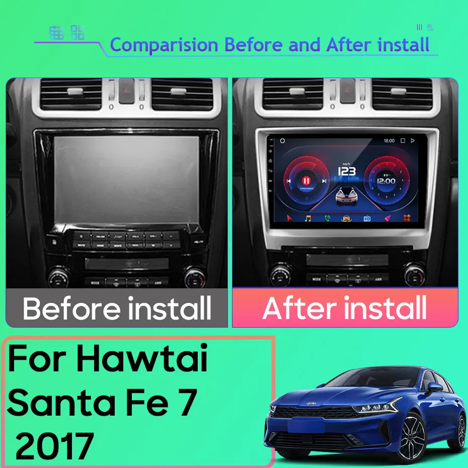 Android 14 For Hawtai Santa Fe 7 2017 Car Radio Multimedia QLED AutoRadio Video Player Navigation Stereo GPS No WIFI 10.25