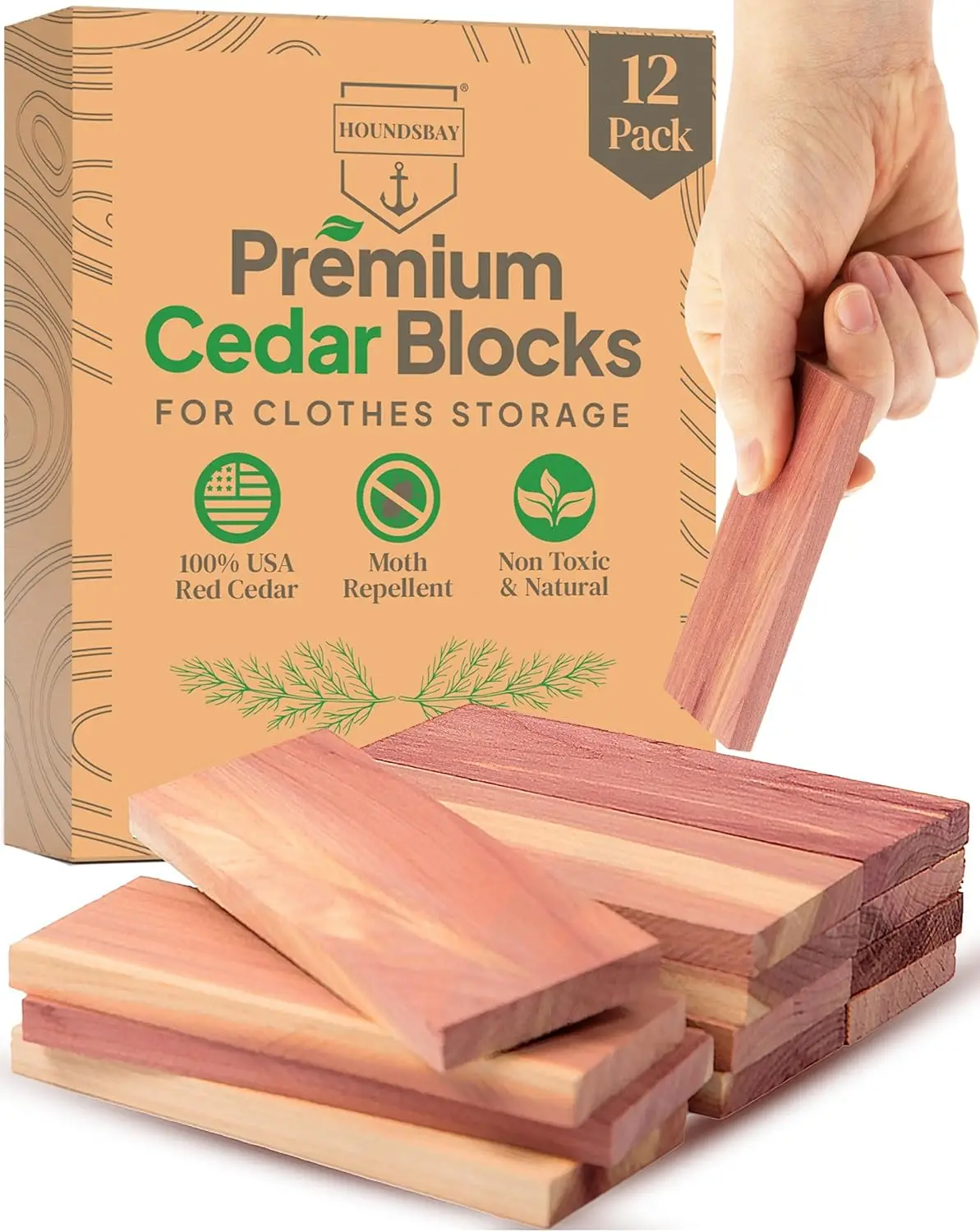 

Natural Cedar Blocks for Clothes Storage, Moth Repellent, 12 Pack - Freshen Closets & Drawers
