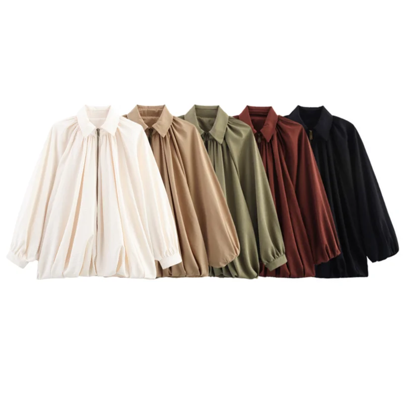 

MYST&ZA2025 Summer New Products Women's Solid Color Series Lapel Loose Puff Sleeve Pilot Jacket Coat Thin Section