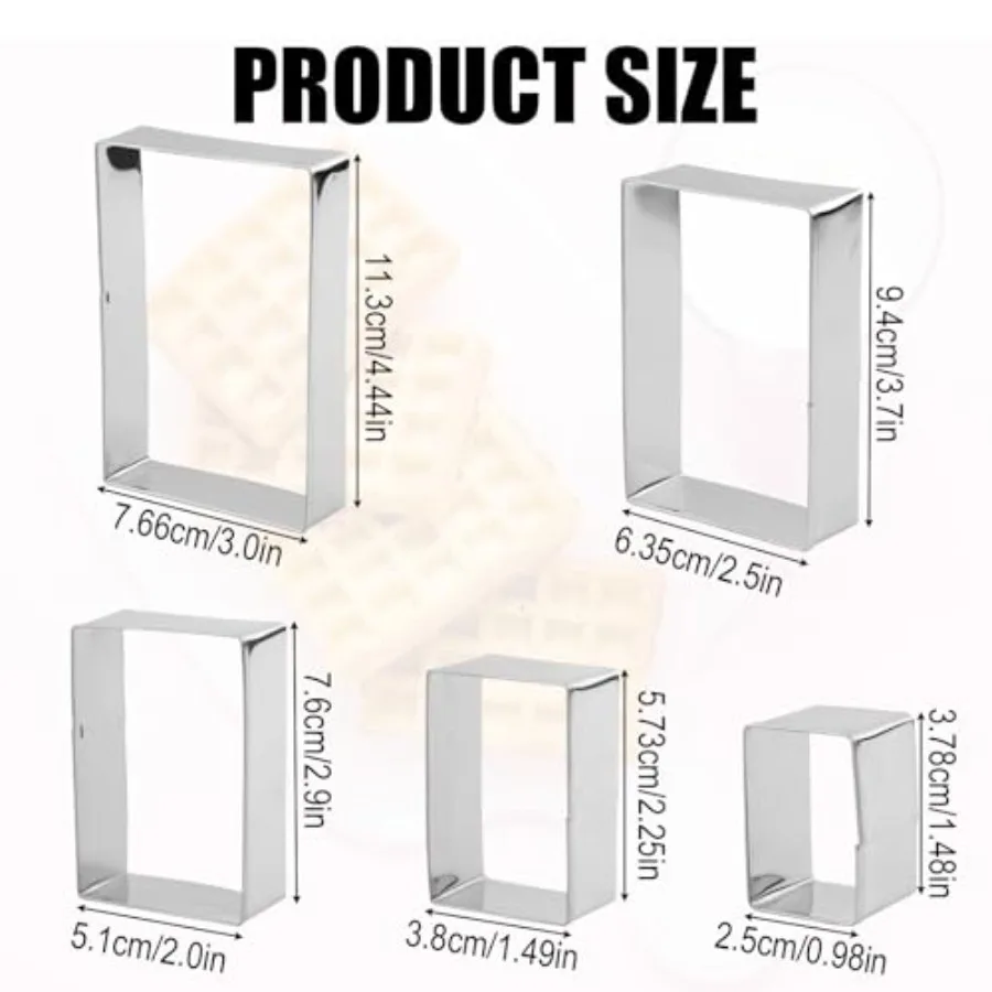 5pcs Rectangular and Square Ce Cutter Set Stainless Steel Silver