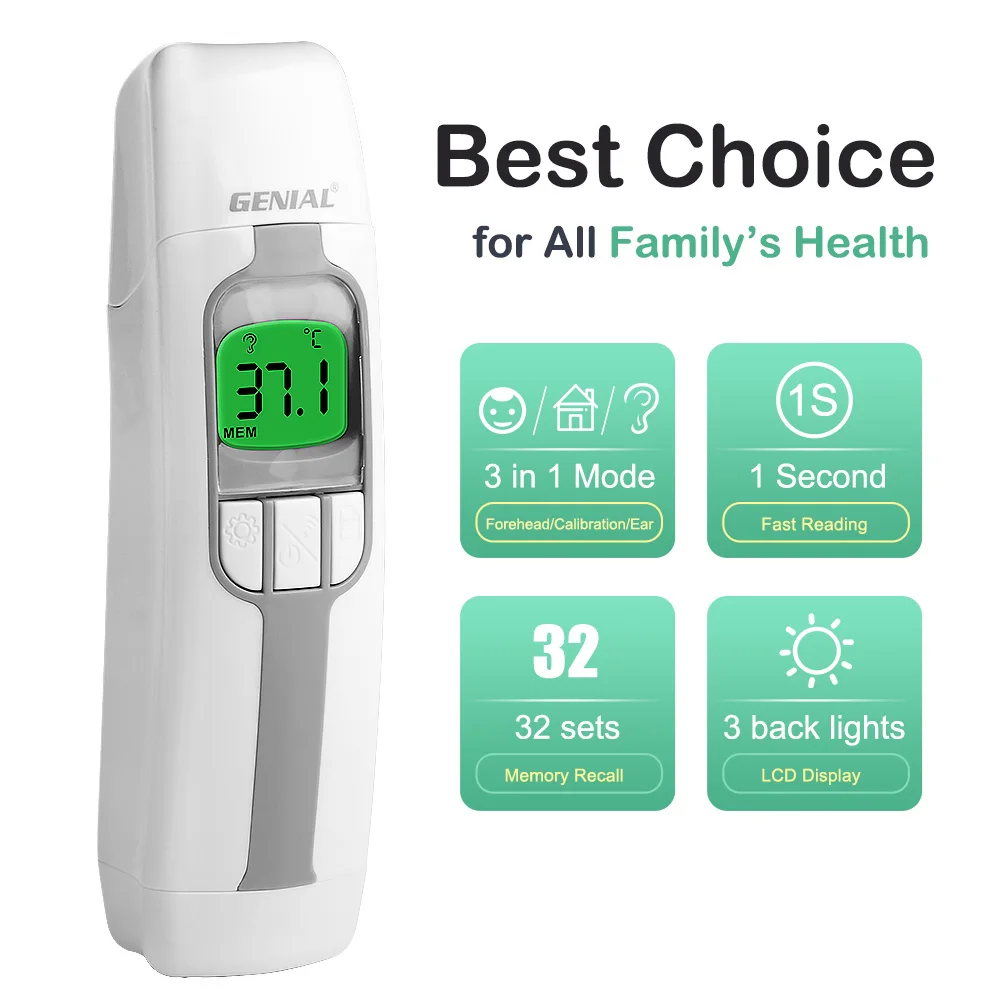 Ear Thermometer,1 Second Accurate Digital Thermometer for Adults Kids Babies,3 Age Groups 3 Color Backlight Display Fever Alarm