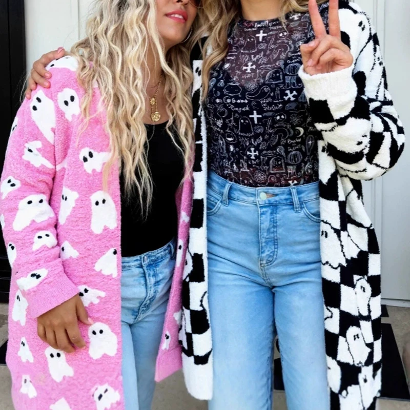 Casual Muster Gedruckt Lange Ärmeln Pullover Mode Street Wear V-ausschnitt Gestrickte Oberbekleidung Herbst Neue Festival Lose Pullover Mantel