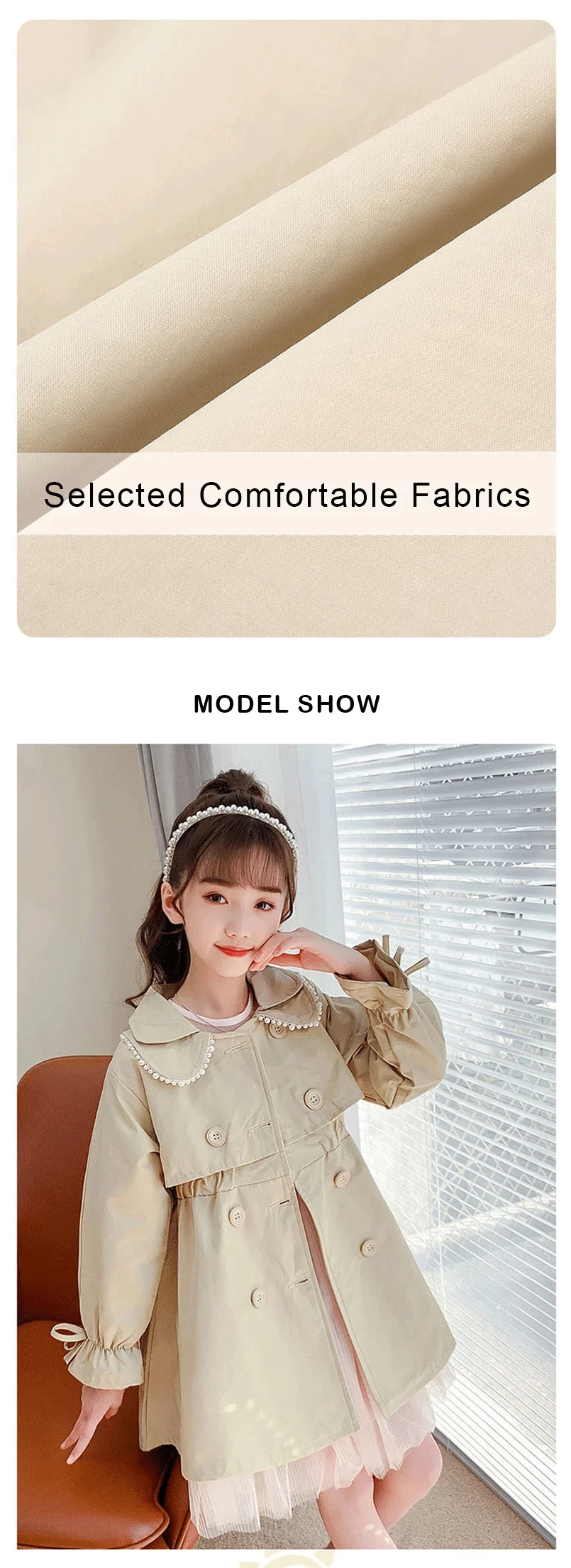 2024 frühling Herbst Neue Ankunft Mode Koreanischen Stil Mädchen Graben Mantel kinder Oberbekleidung Lange Windschutz Jacke Für Mädchen 4-12Y – Detail 7