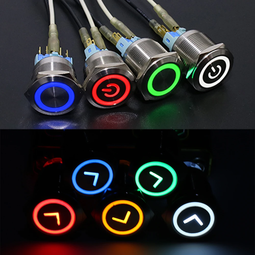 22mm Metal Latching Momentary Horn Push Button Switch LED Light Car Auto Power 3V 6V 12V 24V 220V Waterproof Ring LED Arrow led