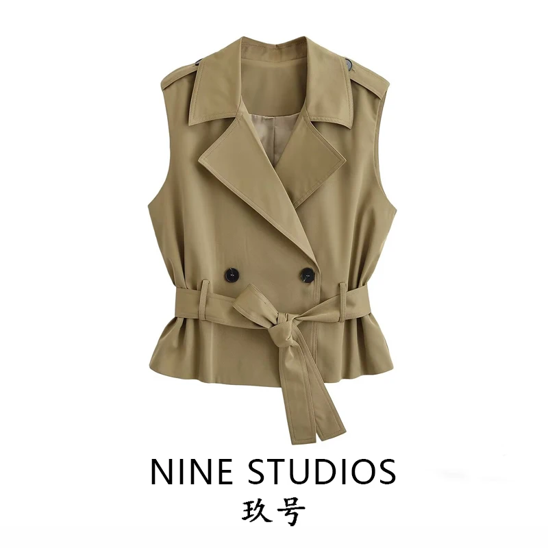 

Женский жилет NINE ZAR с двубортным воротником, поясом, подплечниками, без рукавов, из полиэстера, стандартной длины, верхняя одежда