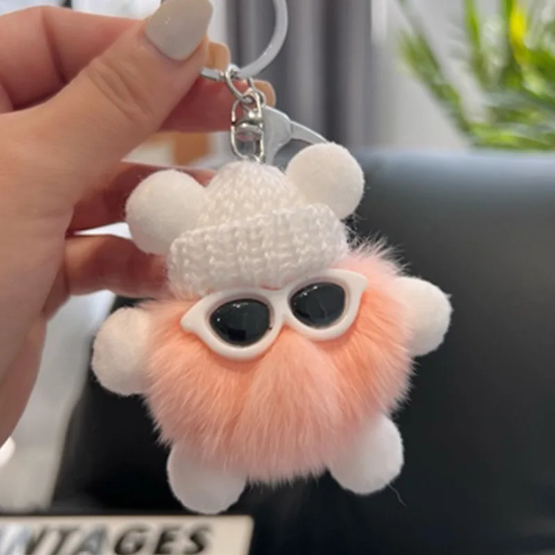 1PCS Faux Fur Soot Sprite Keychain Plush Totoro Bag Charm Cute Cartoon Key Ring for Backpack Purse Gift  keychain