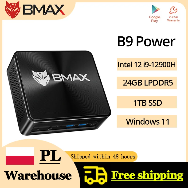 Bmax B9 Power Barebone Mini PC: Intel Core i9-12900H, 14 rdzeni, prędkość do 5.0GHz, 24GB RAM, 1TB SSD, WiFi 6, Bluetooth 5.2