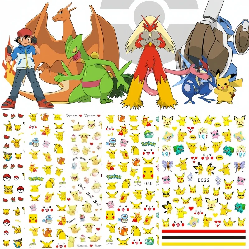 

1PCS 2D Miniso Anime Pokémon Nail Stickers Cartoon Simpsons Stickers Nail Supplies Nail Decal Lion King Mary Cat Nail Decoration