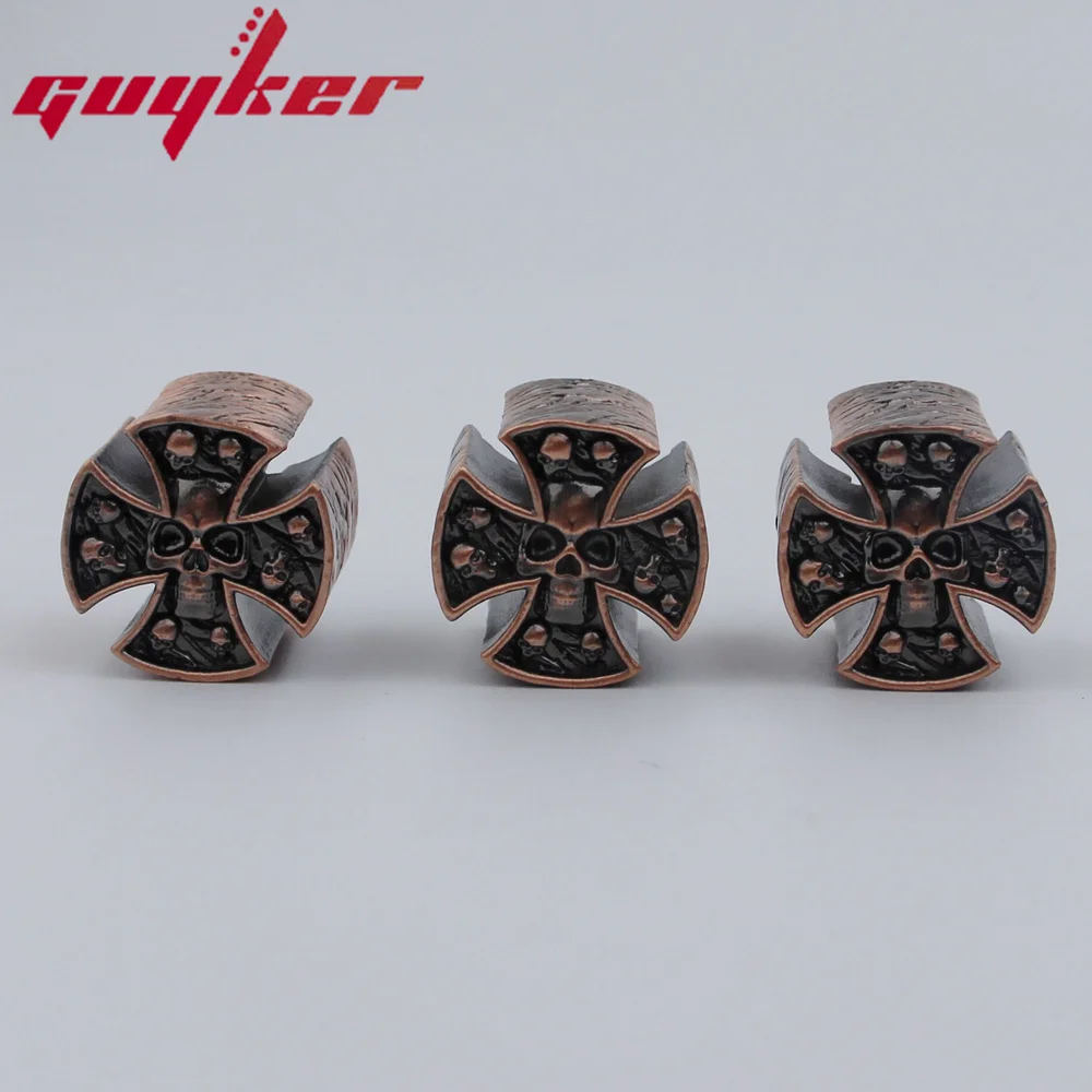 High Grade Copper GUYKER Electric Guitar Bass Knobs Cross Skeleton Style Dual Color Option