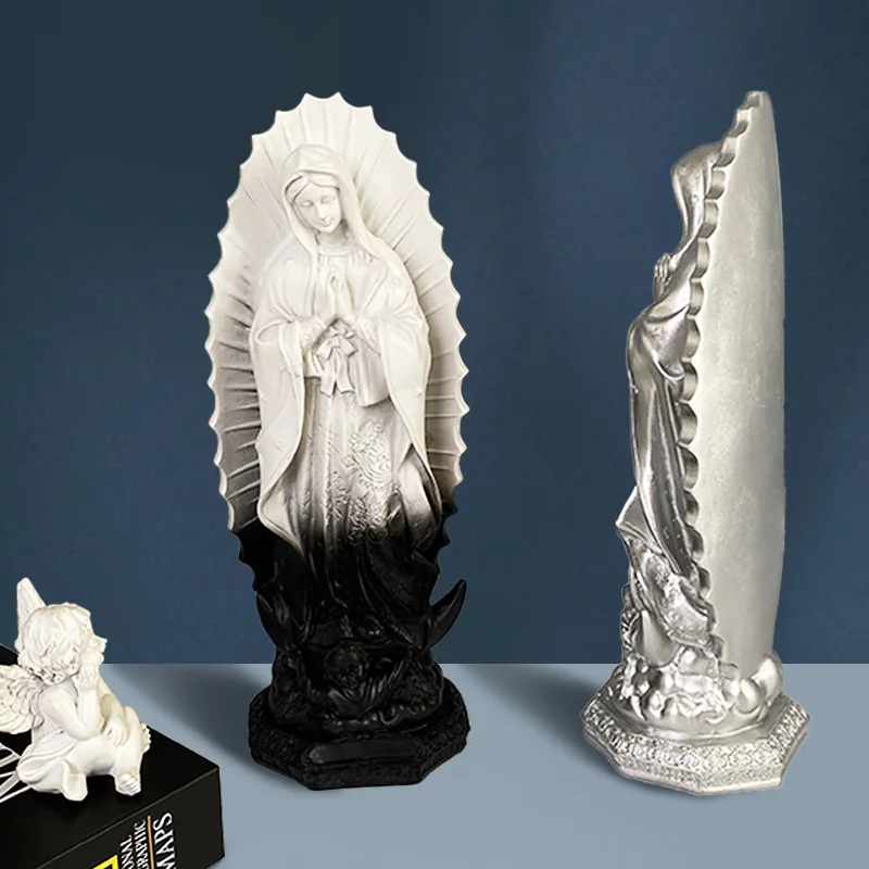 12-Zoll-Mexikanische Jungfrau-Maria-Figur, katholische gesegnete Mutter Guadalupe, Skulptur aus Kunstharz, religiöse Statue, Heimdekoration – Detail 3