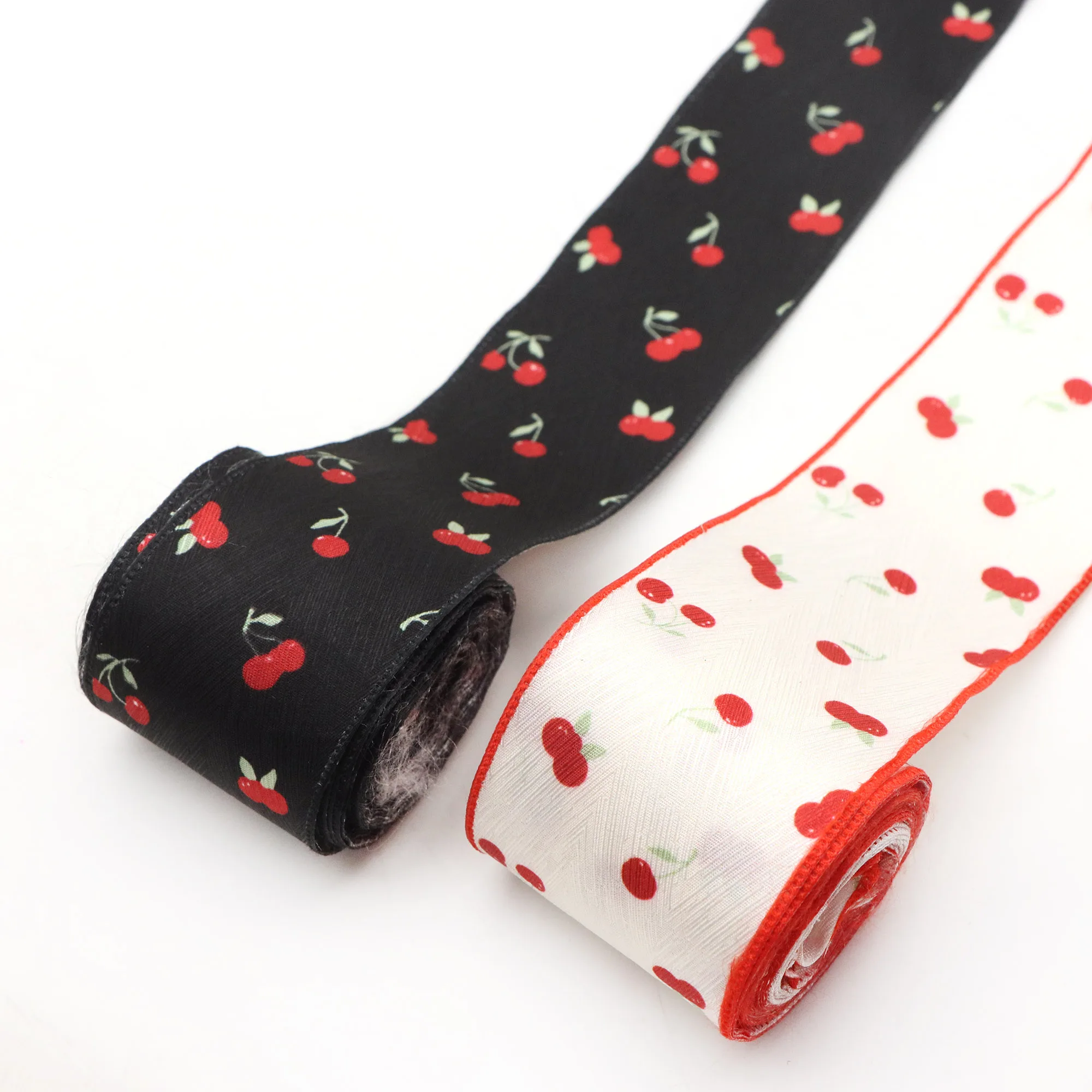 1 Roll 5 Yards 38mm/1.5inch Cherry Print White Black Ribbon, Suitable for Wrapping Flower Gifts, Lace Crafts, Fabric, And