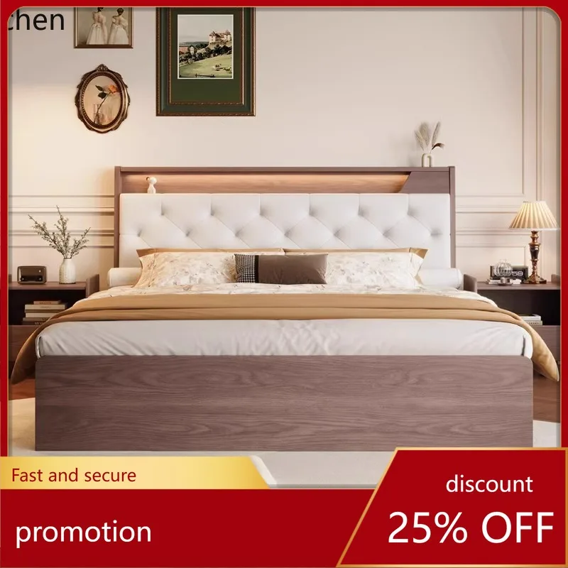 ZML Solid Wood Bed Modern Minimalist Master Bedroom Large Bed with Drawers Storage High Box Storage Bed