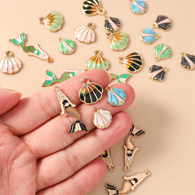 10 Stück niedliche, gemischte Emaille-Meerjungfrauen-Muschel-Anhänger für die Schmuckherstellung, geeignet für Ohrringe, Halsketten, Armbänder und DIY-Bastelarbeiten. – Detail 1