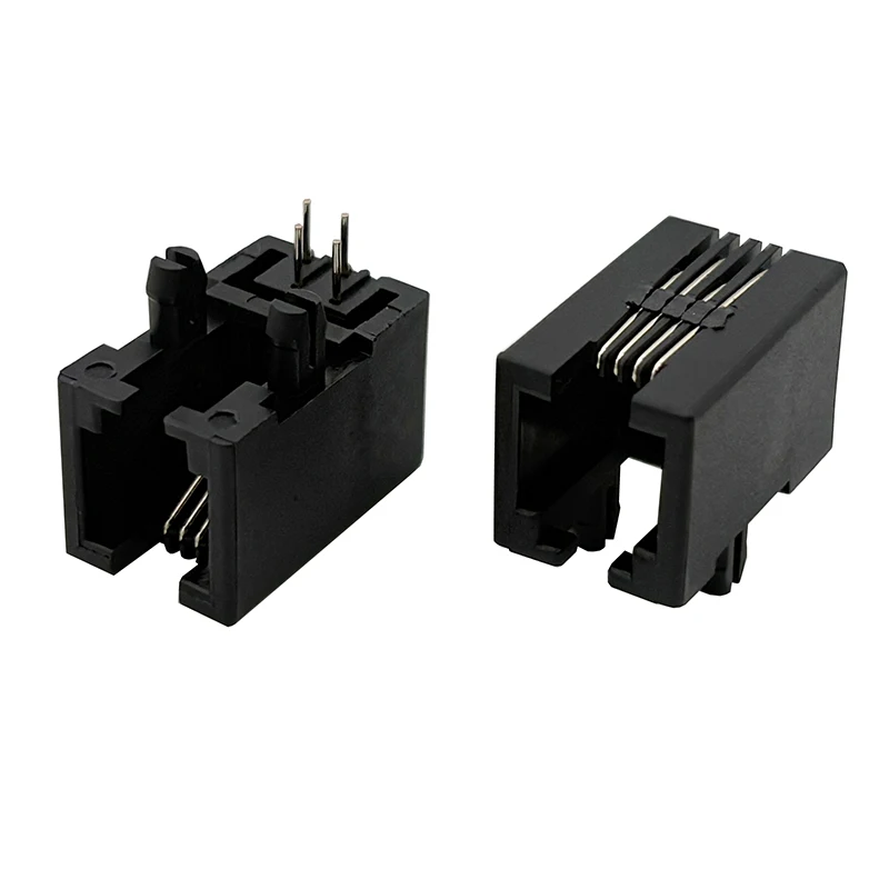 

100PCS 5321 RJ9 four-core crystal head female socket 4P4C socket horizontal 90-degree RJ22 socket black all-plastic