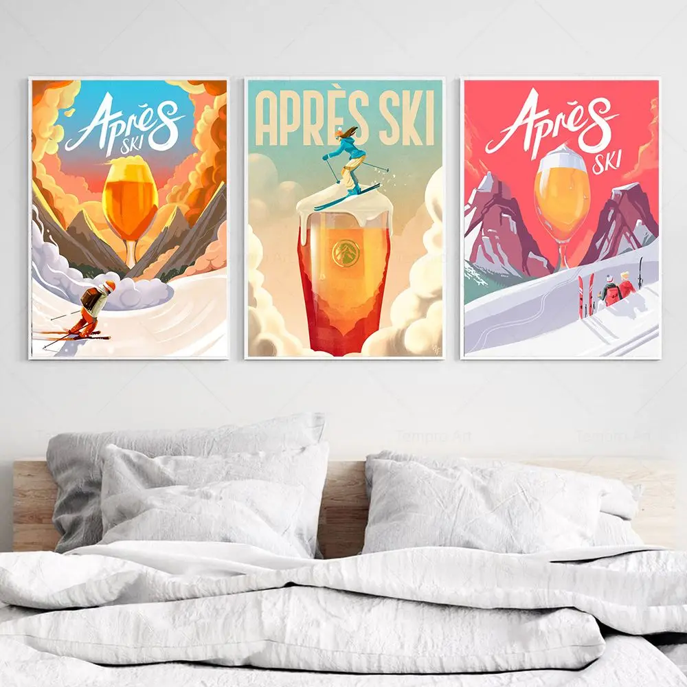 مضحك التزلج والبيرة الإعلان المشارك الديكور طباعة خمر فرنسا التزلج حائط لوح رسم صورة فنية غرفة ديكور الملصقات
