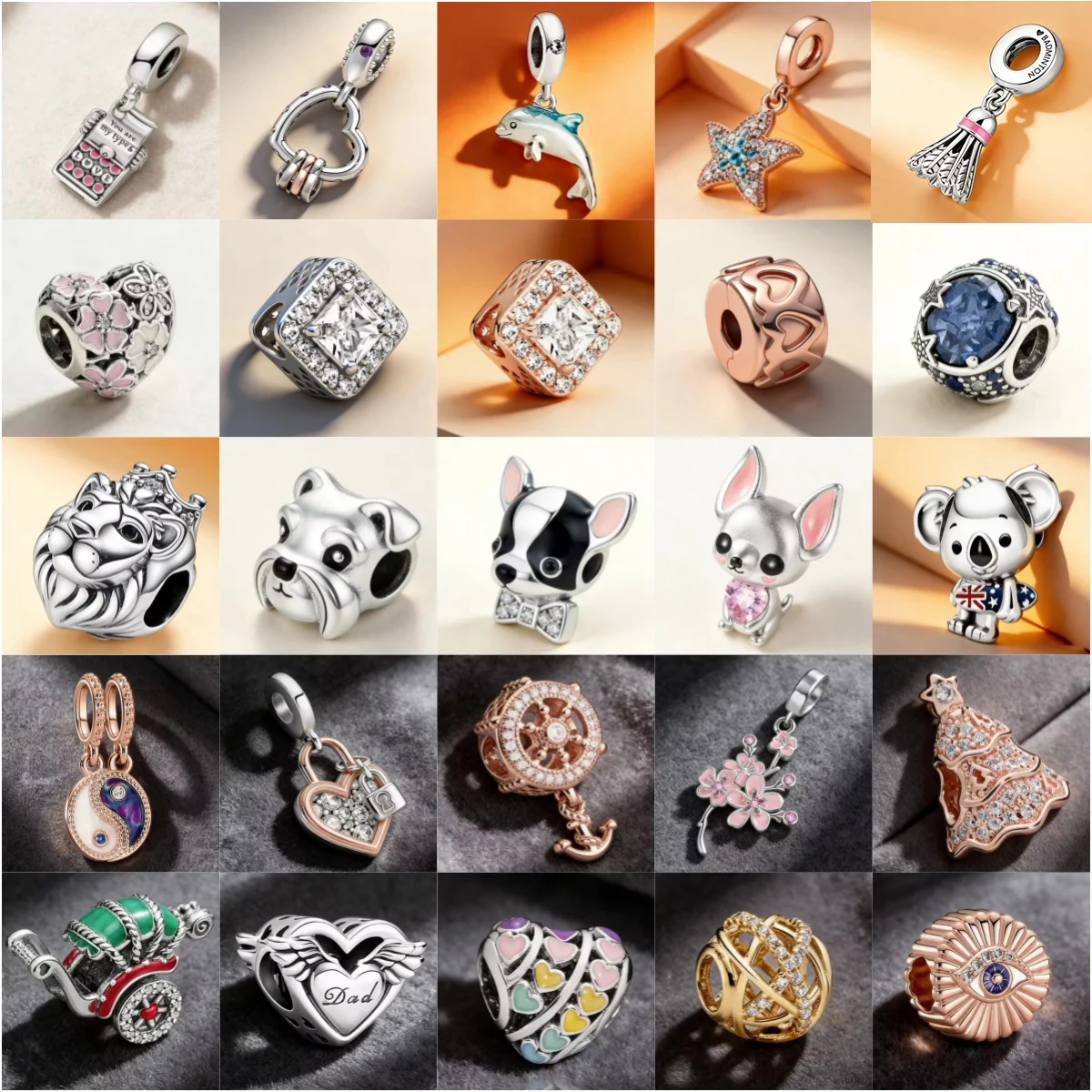 925 Silver Romantic Heart, Dog Beads, Typewriter Pendant, Su