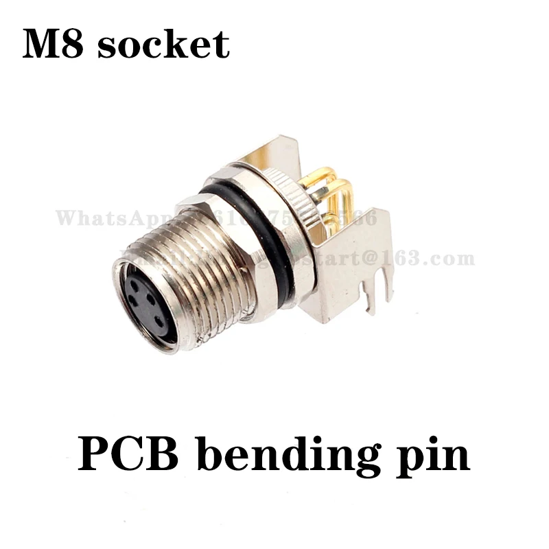 M8 curved pin straight pin socket, 3-core, 4-pin, 5-pin, 6-hole, 8-core waterproof IP67/68 soldered PCB connector