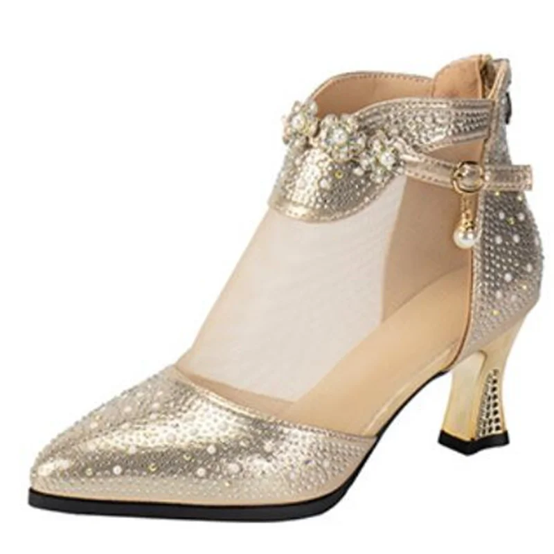 

ZXRYXGS 2024 Premium Super Fiber Rhinestone Shoes Mesh Boots Women's Fashionable Sandals Hollowed Pointed High Heel Sandals New