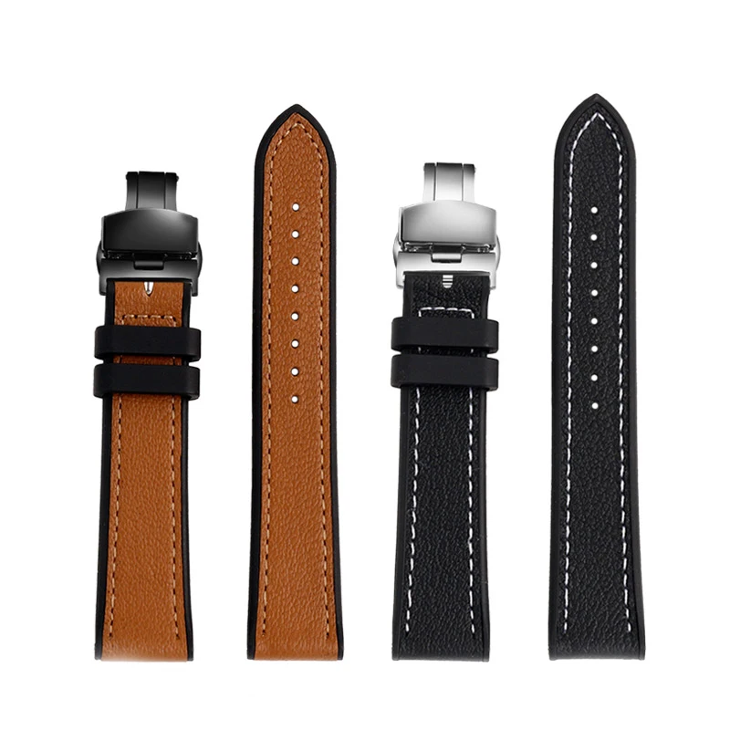 22 22mm Rubber Genuine Goat Leather Watch Band For Tudor Black Bay Heuer Men\'s Strap Accessory Universal Bracelet Waterpoof