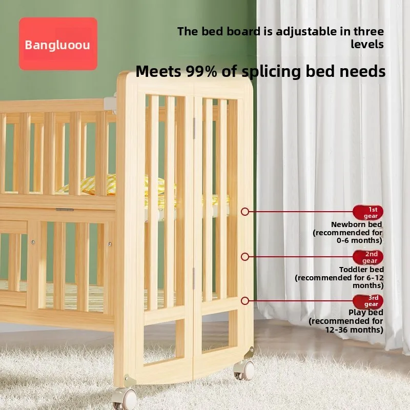 سرير أطفال من الخشب الصلب غير مطلي قابل للطي سرير كبير مهد أطفال متنقل متعدد الوظائف سرير أطفال حديثي الولادة