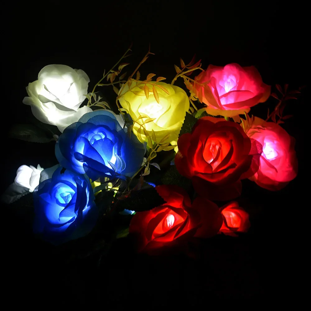 70cm 3 Heads Solar Light Garden LED Rose Outdoor Decoration Artificial Flower Lawn Lamp Grassland Light Waterproof Roses Mariage