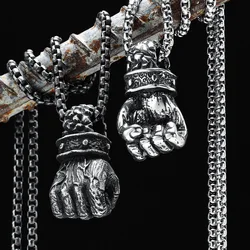 Fist Necklace 316L Stainless Steel Men Strong Punch Pendant Retro Chain Punk Rock Rap for Rider Male Jewelry Gift Dropshipping