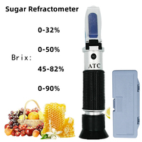 Handheld Brix Refractometer Sugar Concentration Meter 0-32%/0-50%/0-90% Sucrose Densimeter for Honey Tester Fruits Juice Wine