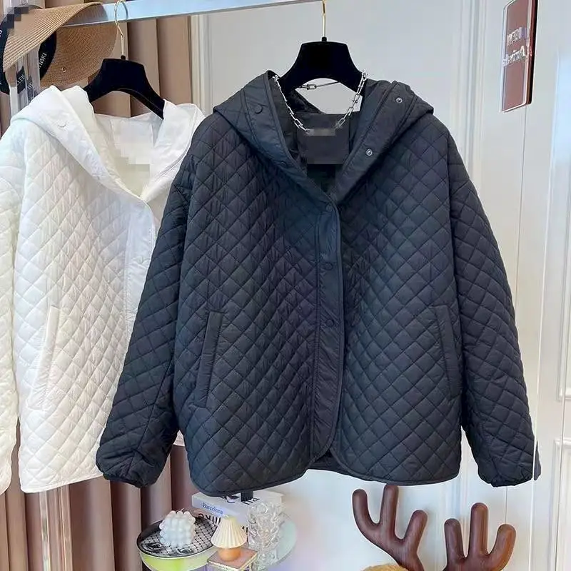 Casual Hooded Jackets Women Autumn Winter Trend Parkas Korean Loose Diamond Light Cotton Padded Jacket Short Design Hoodies Coat