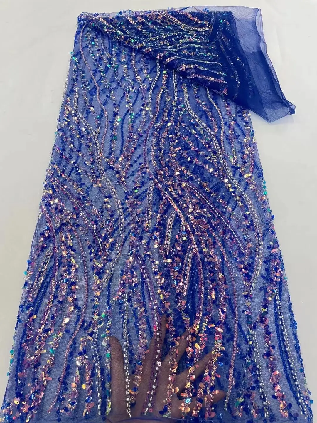 

Embroidery with Sequins and Beads, French Mesh Lace, Nigeria Fabric, Wedding Dress, High Quality, SYJ-13028710