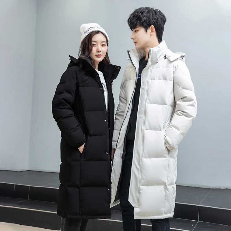

ex Warm Winter Jaet Du down Coat Long Sle Couples Outerwear Thiened Ci Casual Polyester Fiber White Du Feather