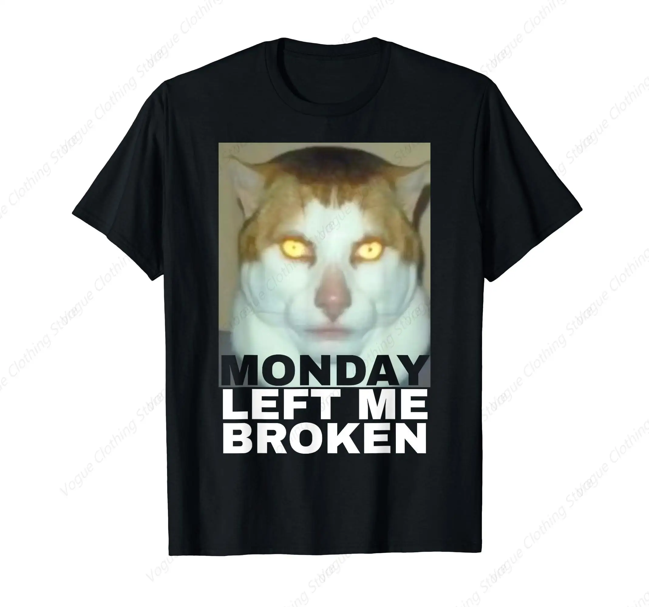 Monday Left Me Broken Cat T-Shirt Comfortable Soft Short Sleeves Cotton Clothing Outdoor Leisure Daily Tee