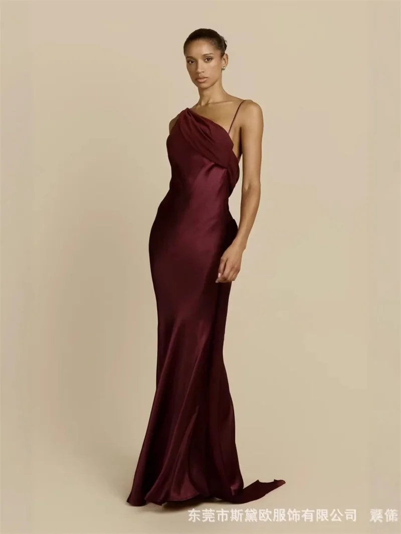 

Purple Satin Prom Dress Sexy One Shoulder Sleeveless Ruffles Sheath Long Party Gown Elegant Formal Wedding Guest Birthday Robe