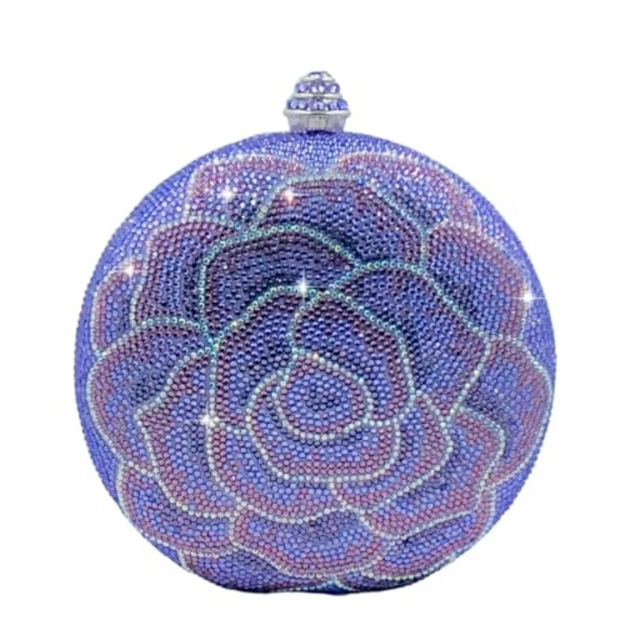 

Round Flower Clutch Purse Women Rose Crystal Evening Handbag Party Rhinestone Floral Clutch Wedding Bag, Mini