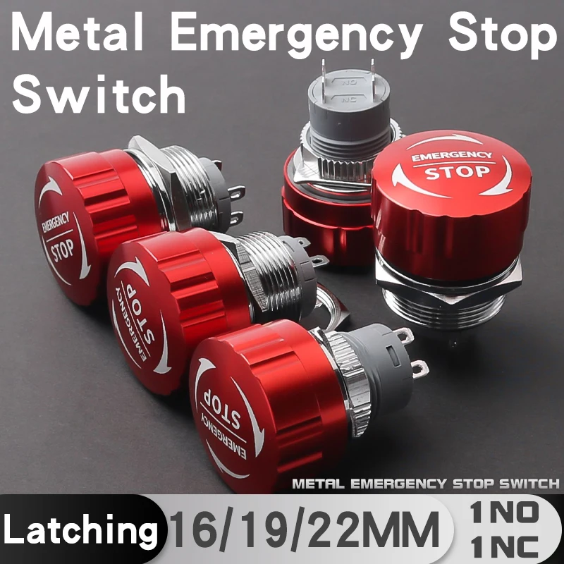 Mantar kafa Metal acil Stop anahtarı 16mm/19mm/22mm 1NO1NC 4Pins Ultra kısa stil su geçirmez güç acil Stop anahtarı