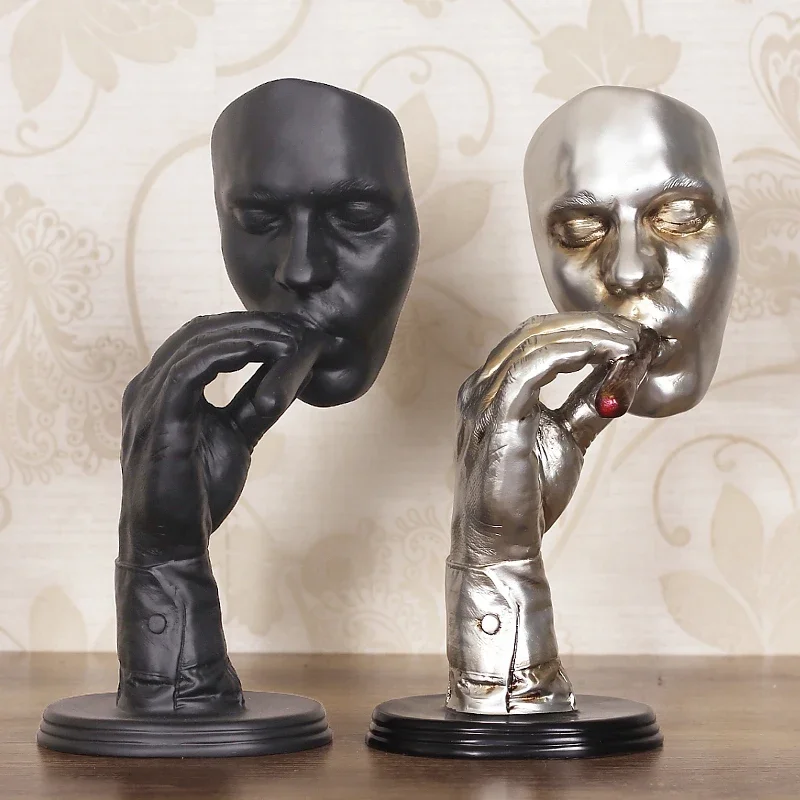 MGT-Retro Abstract Sculpture of Cigar, Creative Face Statue, Resin Character, Figurine, Artwork, Home Decorations, Smoking