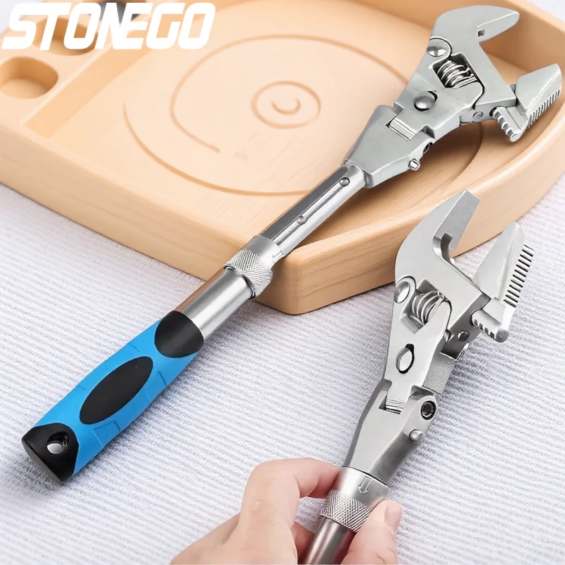 

Многофункциональный регулируемый гаечный ключ STONEGO 5-в-1 с поворотной головкой из нержавеющей стали для механиков, сантехников, домашних мастеров, выдвижной, устойчивый к ржавчине