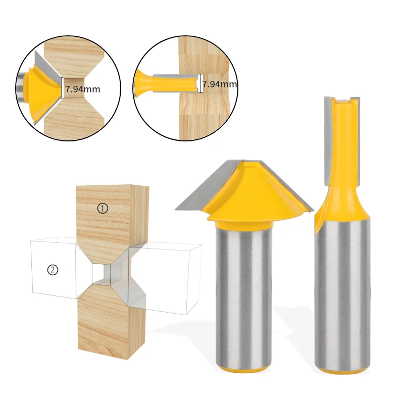 12MM 12.7MM Shank Carbide Tenon Cutting Bits Knife Flat-bottomed V Shape Router Bits for Wood Bit Face Mill Carbide Cutters