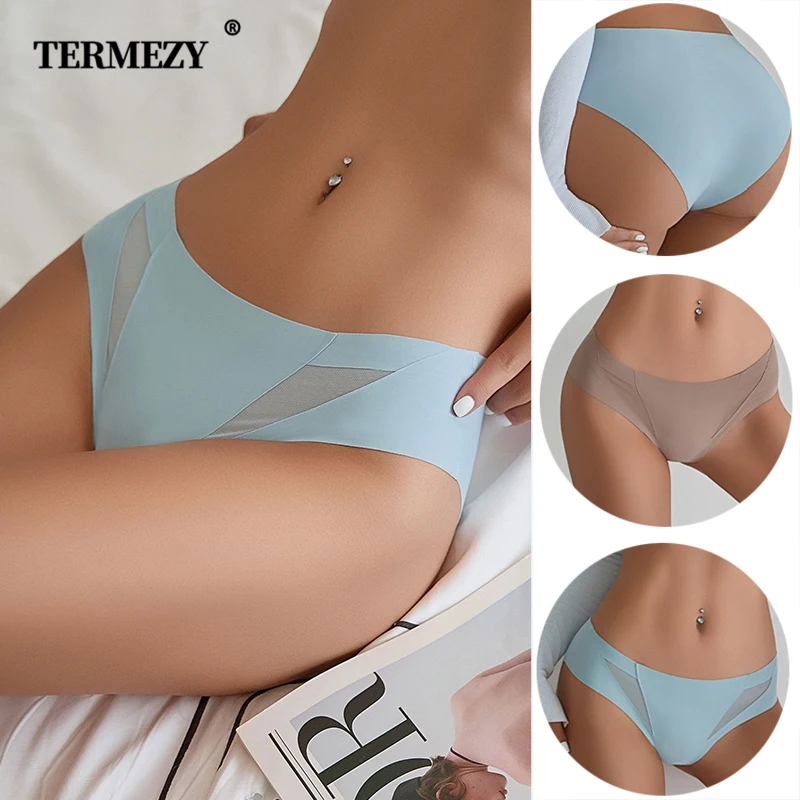 TERMEZY Bragas Triangulares Sexys de Cintura Baja, Tanga con Aberturas, Lencería Femenina Cómoda de Seda de Hielo sin Costuras