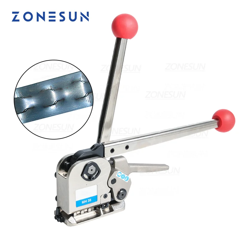 

ZONESUN Manual Buckle Free Steel Belt Strapping Machine Seamless Strapping Tool For width 16/19mm thickness 0.55-0.75mm