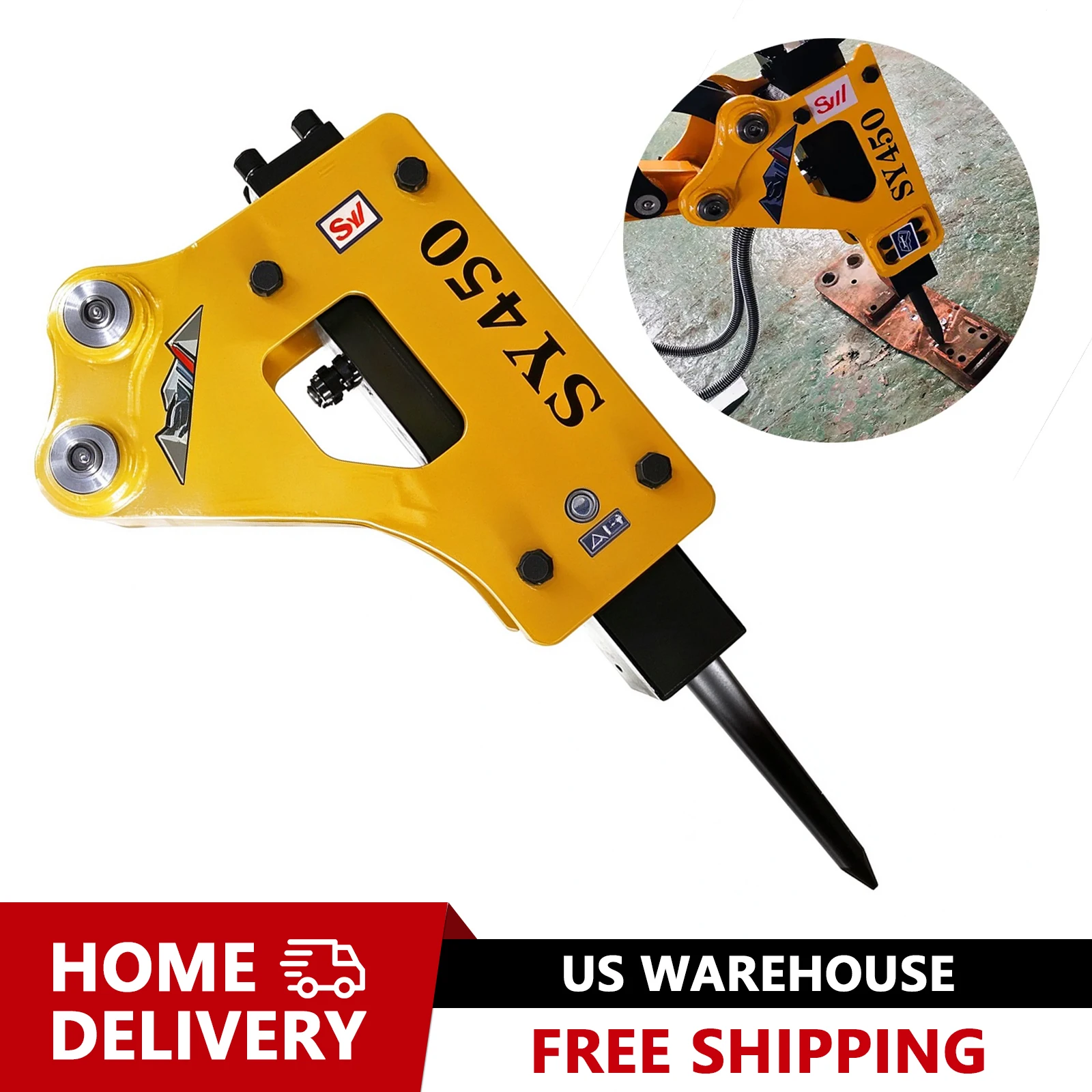 Hydraulic Breaker Hammer SY450, Excavator Mounted Rock Breaker, Heavy Duty Concrete Stone Breaking Hammer For Mini Excavator